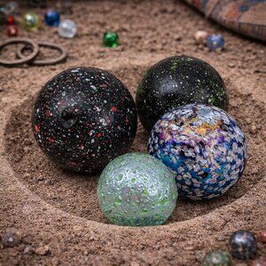 Vintage Large Speckled Shooter Marble Lot 4 Pieces 24–29mm Confetti Glass Mix